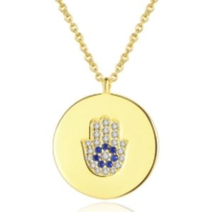 Womens Polished Hamsa Pendant 925 sterling silver Necklace Jewelry in gold